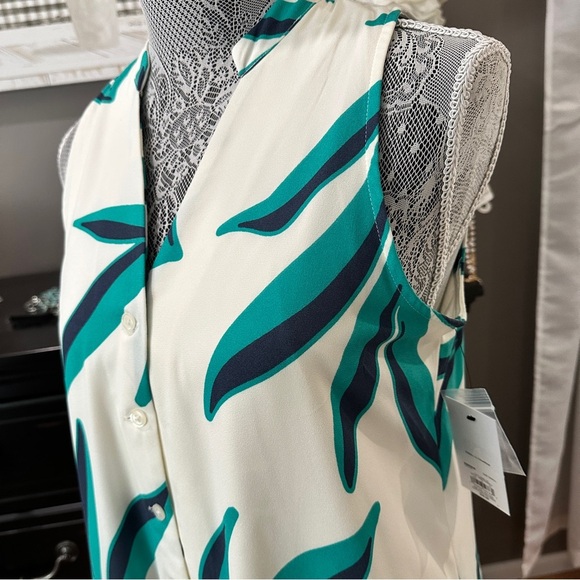 Nine West Tropical Green Leaf Sleeveless Ruffle Hem Mini Dress |Size Small (NWT) - Picture 4 of 12